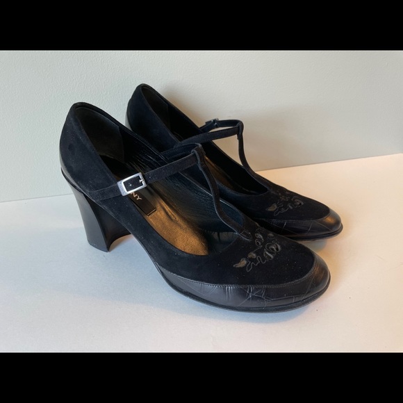 DKNY Suede & Leather Black Heels 9M - Picture 1 of 11